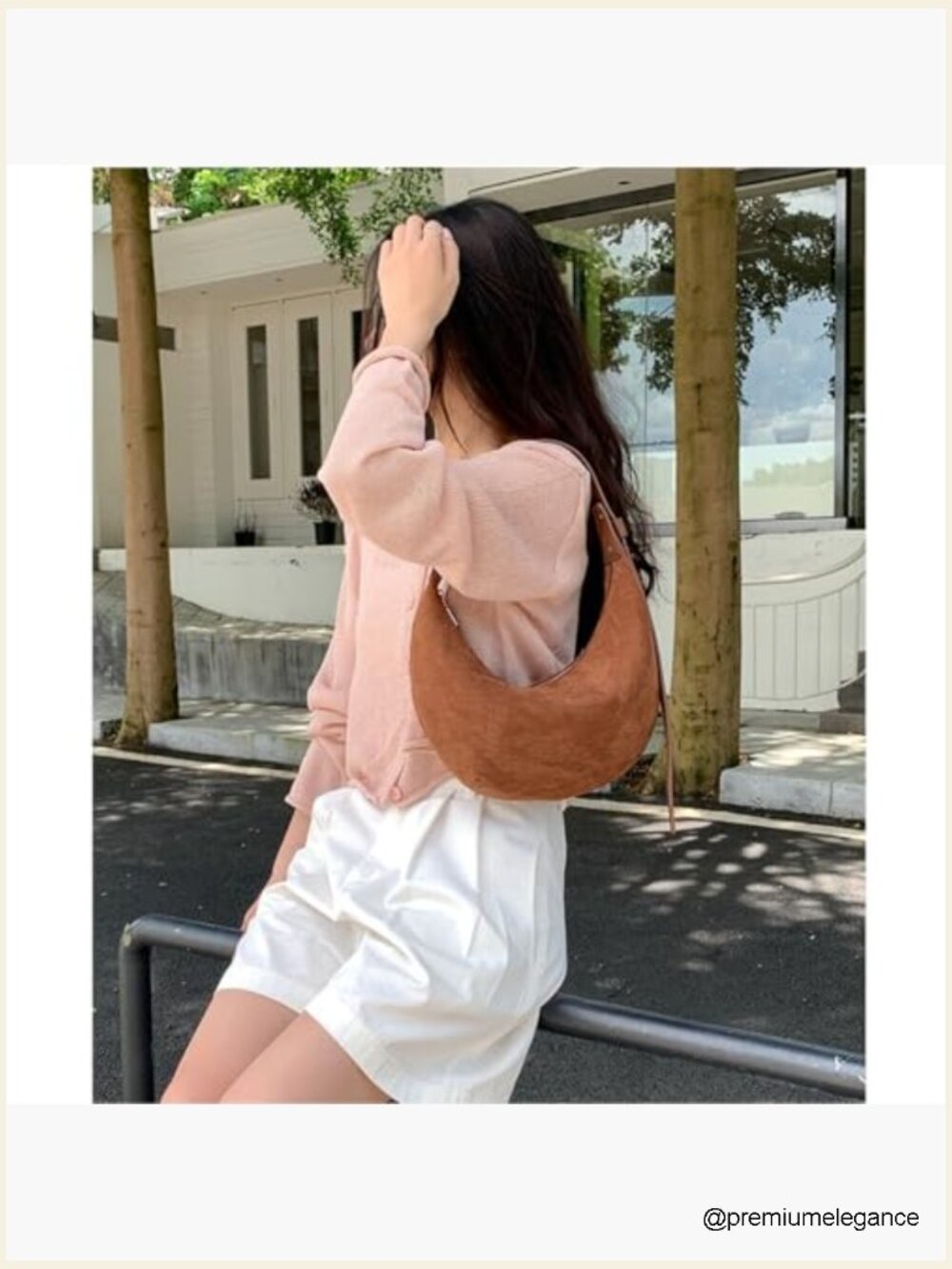 Faux Suede Hobo Shoulder Bag with Adjustable Strap and Pockets - Picture 2 of 7